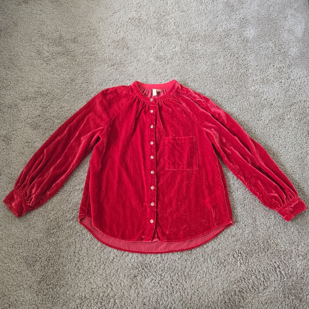 Anthropologie Pilcro Puff-Sleeved Velvet Buttondown Red‎ / Rouge  Size Medium MP - Picture 9 of 16